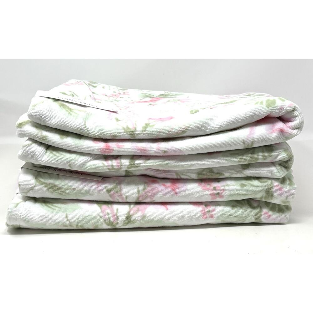 Laura Ashley Bath Towels Set Morning Gloria Floral 4 Pcs Pink Green White NWT - Picture 7 of 9
